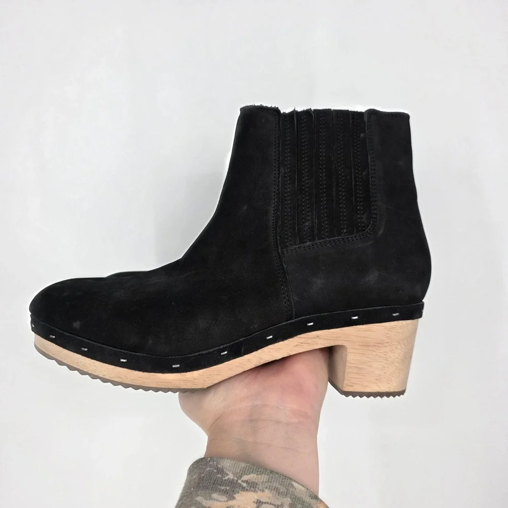 LOFT Women's Black Suede‎ Wood Heel Clog Bootie Size 10.5 M